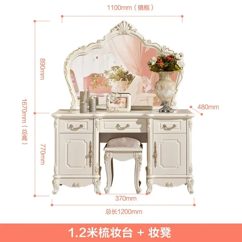 European Luxury Vanity Table Girls Wooden White Tall Vanity Table Makeup Nordic Penteadeira De Maquiagem Bedroom Furniture - Kimlud