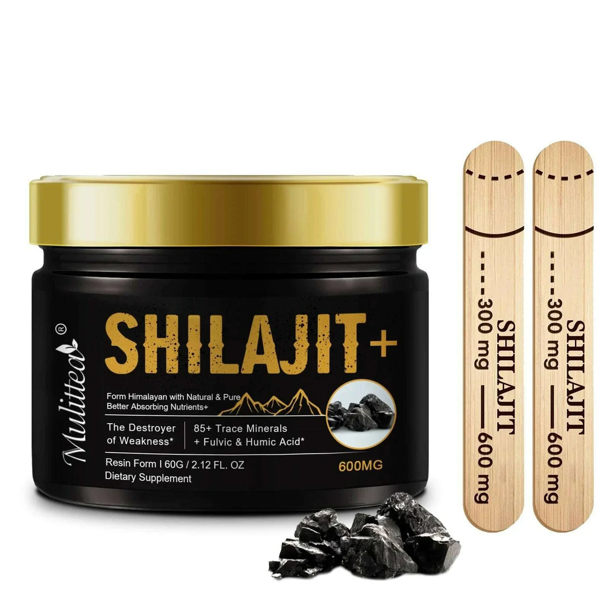 Mulittea 100% Pure shilajits with 85+ Trace Minerals & Fulvic Acid Support Immune and Metabolic Health Brain Focus and Memory
