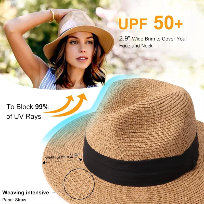 OverSize Big  Sun Hats for Men Women Beach Panama  Wide Brim Straw Hat Lady Summer Sun Hats Plus Size Fedora Hat 55-57cm 58-60cm