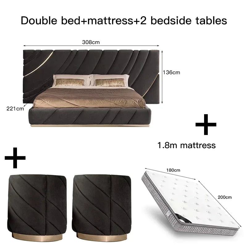 High-end Double Bed Luxury Bedroom Furniture Set Customizable Villa Bedroom Furniture Black Mattress King/Queen Size Bed...
