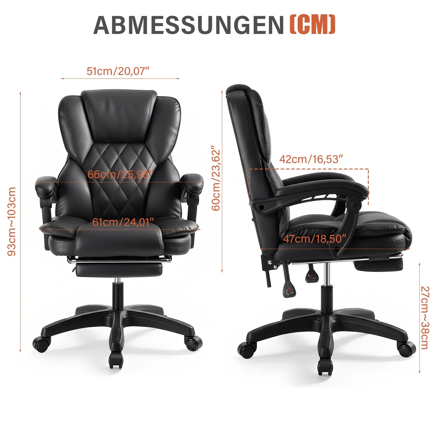 OYAJIA Office Chair, PU Leather Ergonomic Office Chair, 150kg Weight Capacity, Adjustable High-Back Computer Chair, Executive Swivel Chair with Footrest and Lumbar Support, Black/White - Kimlud