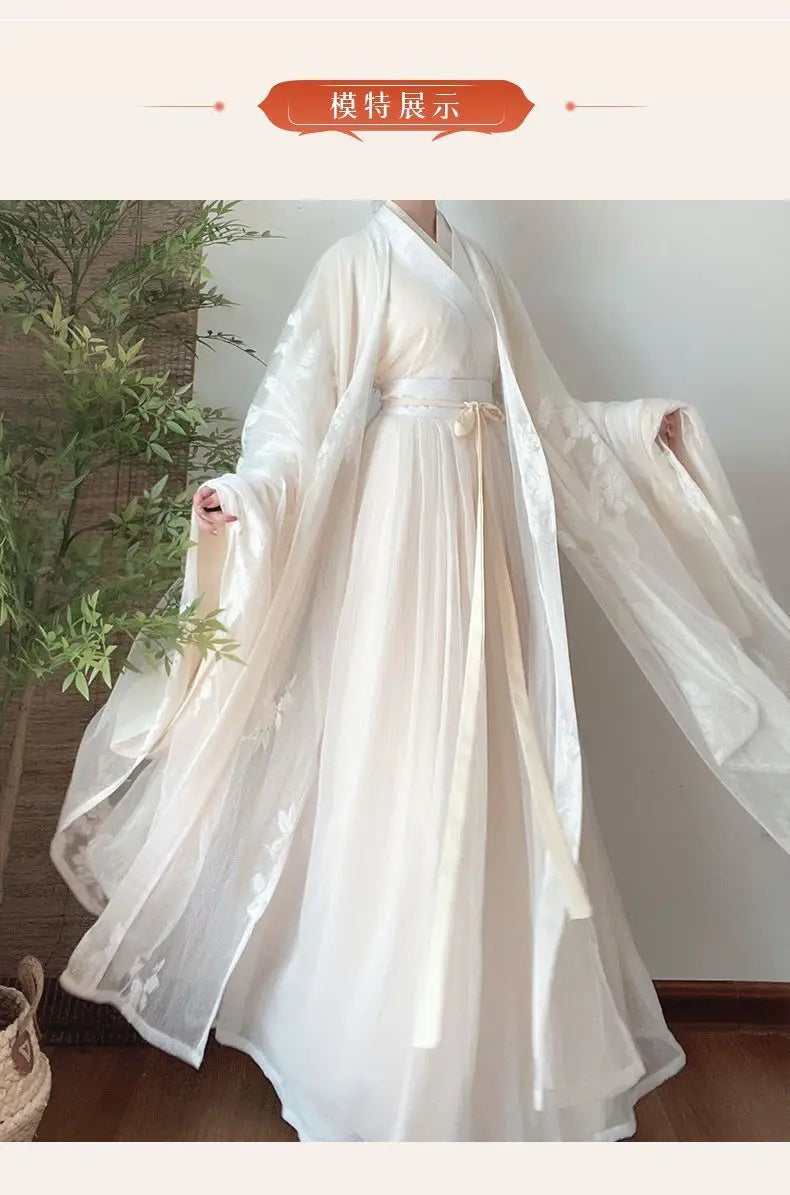Elegant Hanfu Dress Women Ancient Chinese Traditional Hanfu Coat Outfit Female Cosplay Costume Party Show Beige Gown 3/4pcs Sets