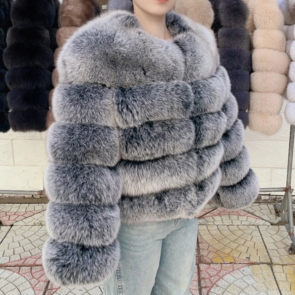 QUEENTINA Fox Fur Coat Real Winter Women'S New Fashion Furry 2025 Leather And Skin White Clothing Natural New In Coats & Jackets