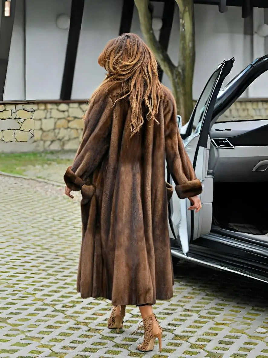 Women's Dark Brown Faux Mink Fur Coat 2025 Winter Long Length Fluffy Warm Luxury Jacket for Daily Party Streetwear |...