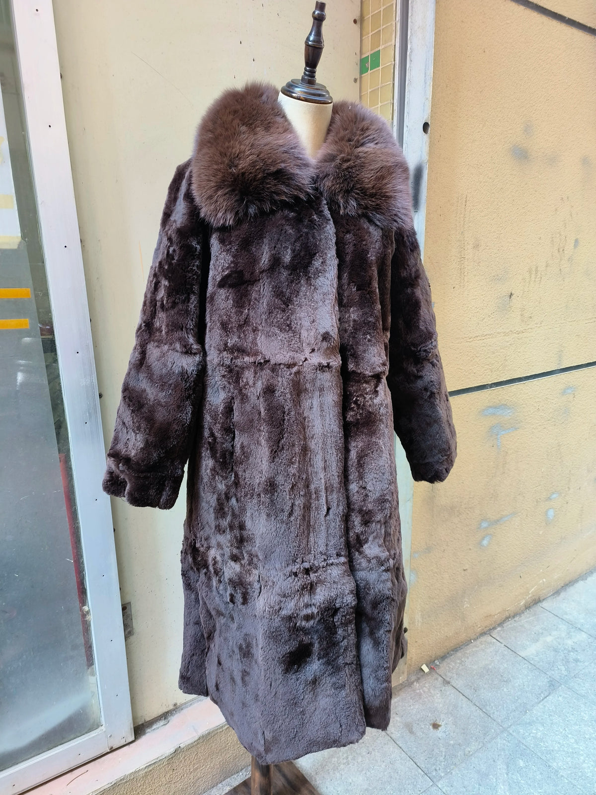 Women X-long Whole Skin Rex Rabbit Fur Coat Luxury High-end Natural Fur Jacket Oversized Genuine Fox Fur Collar