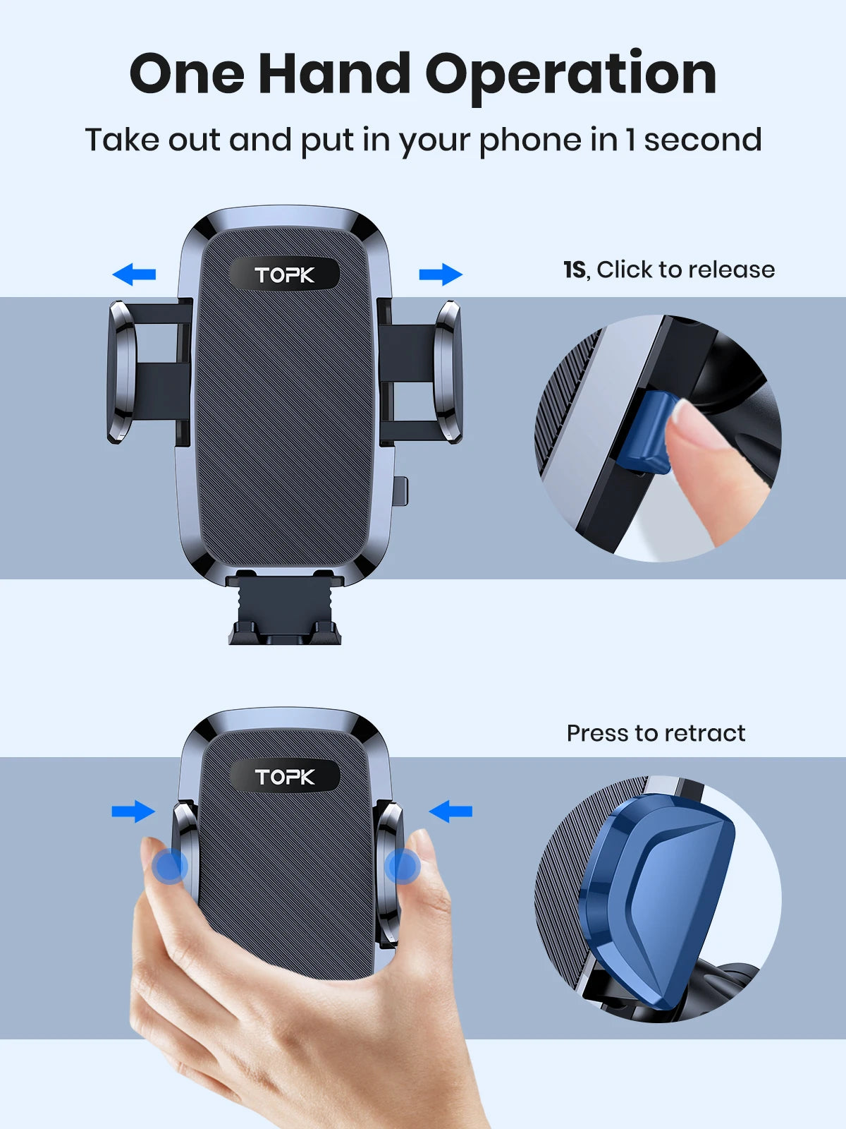 TOPK D36-G Universal Car Phone Holder with Hook Clip Air Vent Car Mount 360° Rotation Universal Mobile Phone Mount for...