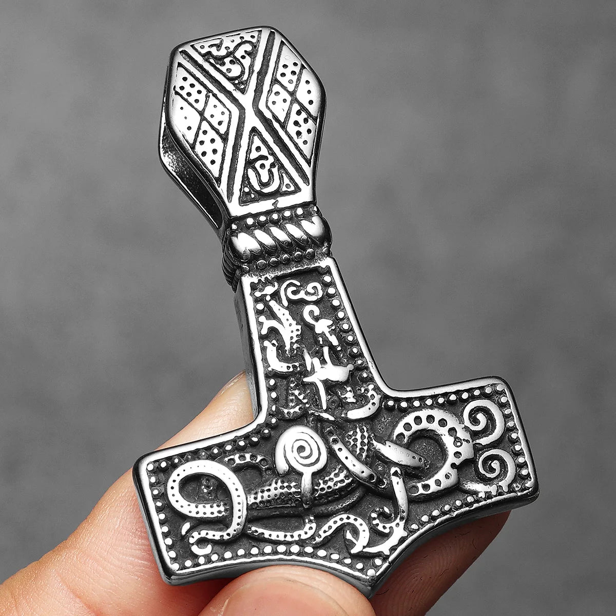 Viking Thor's Hammer Double Side Carving Men Necklaces With Pendant Stainless Steel Jewelry Male Women Punk Accessories Gifts