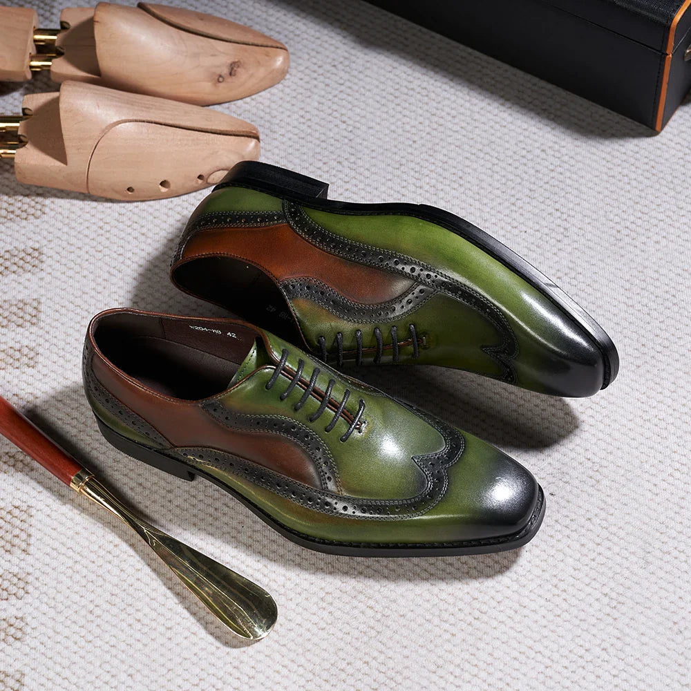 Luxury Italian Men's Oxfords Genuine Leather Brogue Wingtip Wedding Party Dress Shoes for Men Classic Lace-Up Office Formal Shoe
