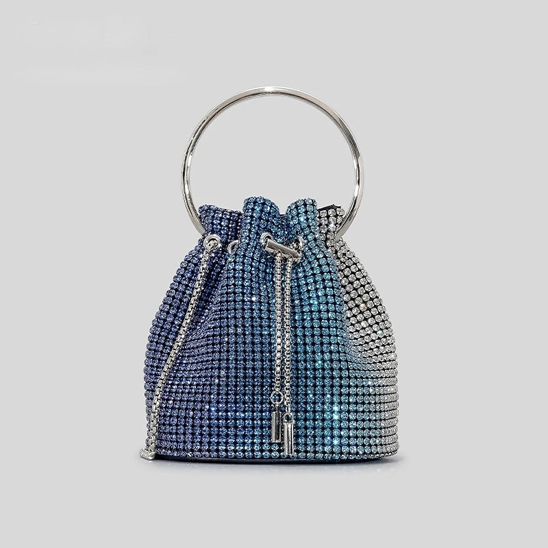 Diamond Tassel Evening Clutch Bag Round Handle Crystal Bucket Bag Luxury Designer Handbags Rhinestone Chain Wedding Party Bag - Kimlud