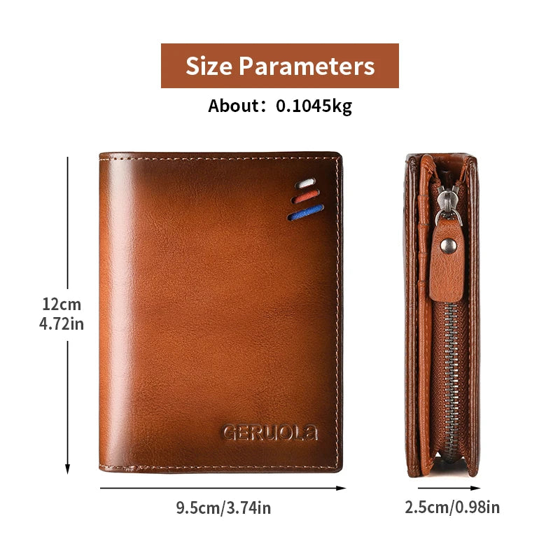 Men’s genuine leather wallet with zipped coin pocket, top-grain cowhide RFID-protected credit card holder | Kimlud Mid...