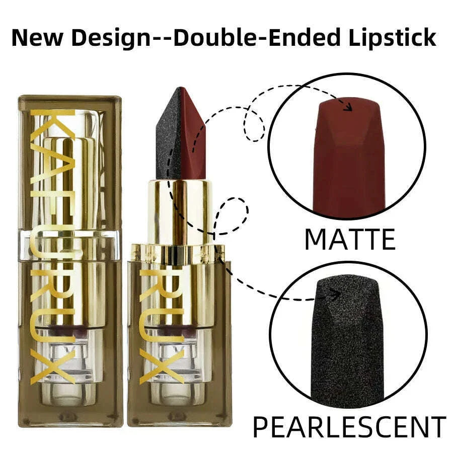 1PC Glitter Waterproof Two-tone Lipstick Matte Non-stick Pearlescent Diamond Lip Tint Red Black Brown Lips Makeup for Women Cosm