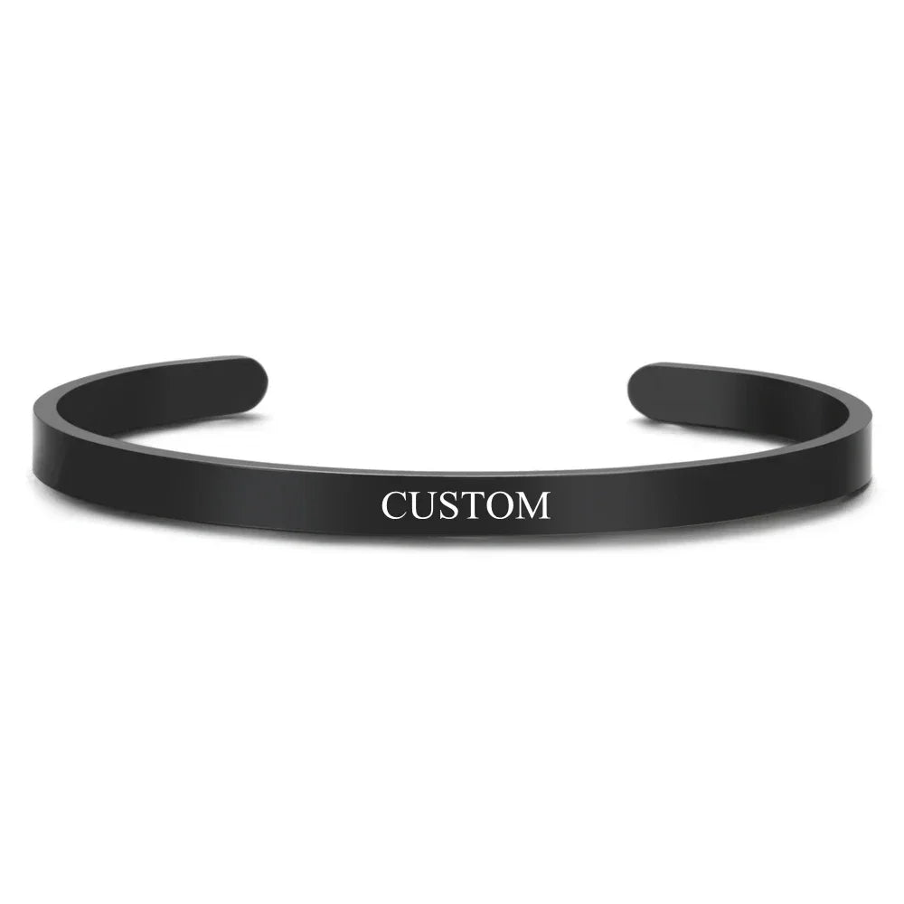 Customized Coordinate Engraved Name Text Heart Hole Cuff Bangle Personalized Bar Necklace Stainless Steel Bracelet Men...
