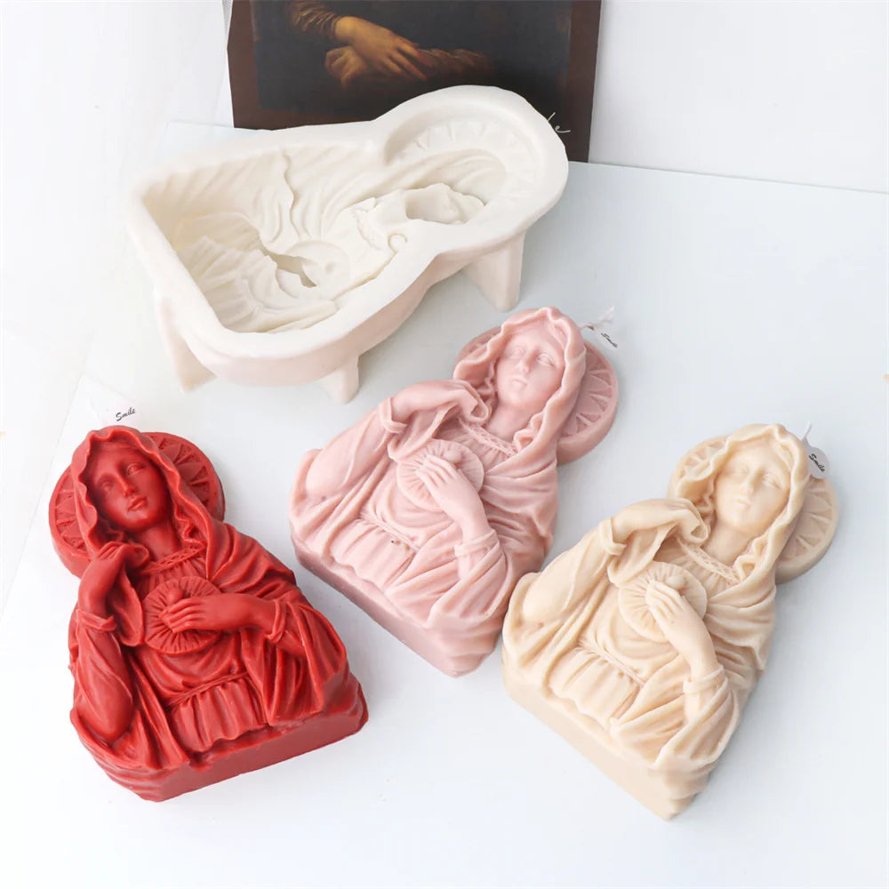 Religion Jesus Family Candle Wax Mould Silicone Mary Statue Resin Mold DIY Virgin Mary Plaster Resin Tools Home Decoration