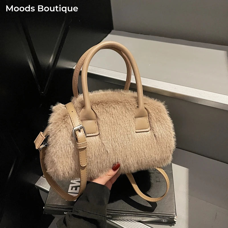 2025 Latest Winter Warm Soft Plush Top-handle Bags For Women All-match Designer Purses And Handbag Luxury Shoulder Crossbody Bag