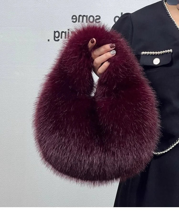 Soft Plush Women's Small Handbags Simple Faux Fur Female Fluffy Clutch Purse Winter Fashion Furry Tote Solid Color Shoulder Bags