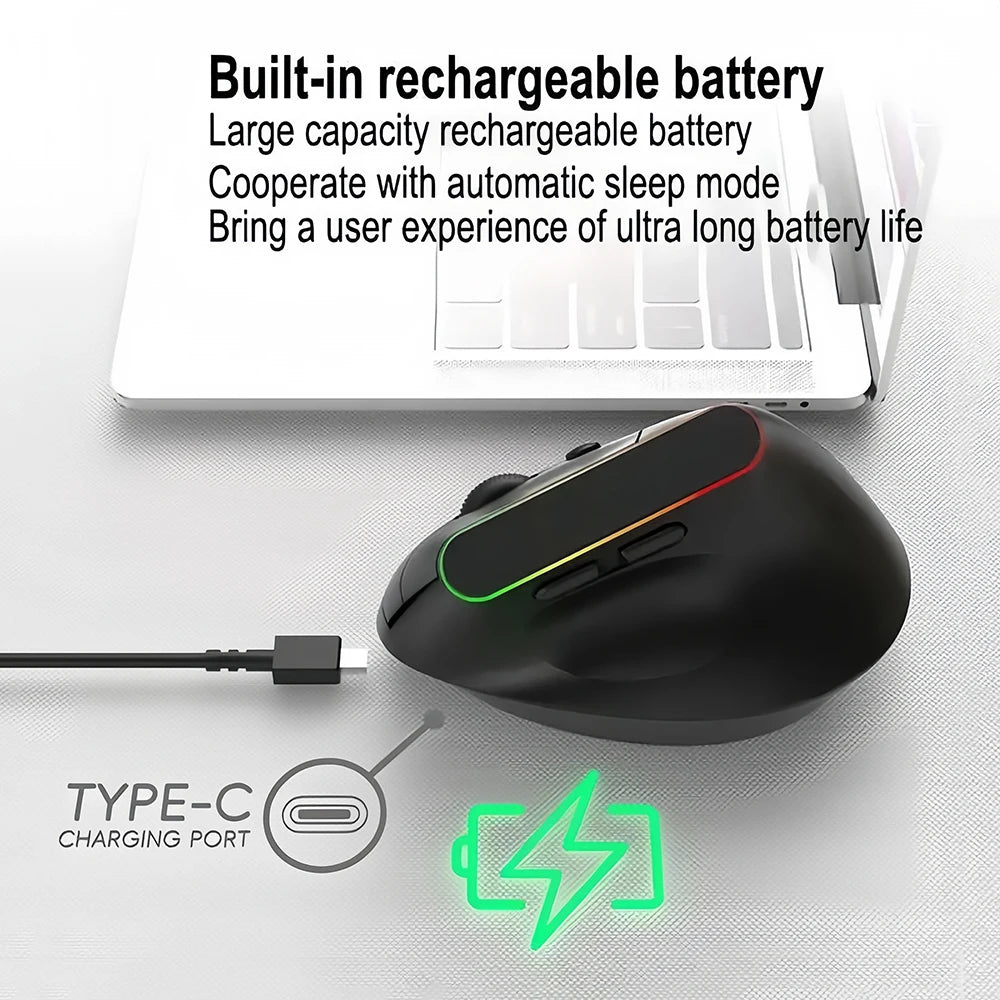 Dual Mode RGB Vertical Mouse 2.4G Wireless Mouse Bluetooth Mouse Ergonomic Mice Rechargeable Silent Mouse for PC Laptop Desktop