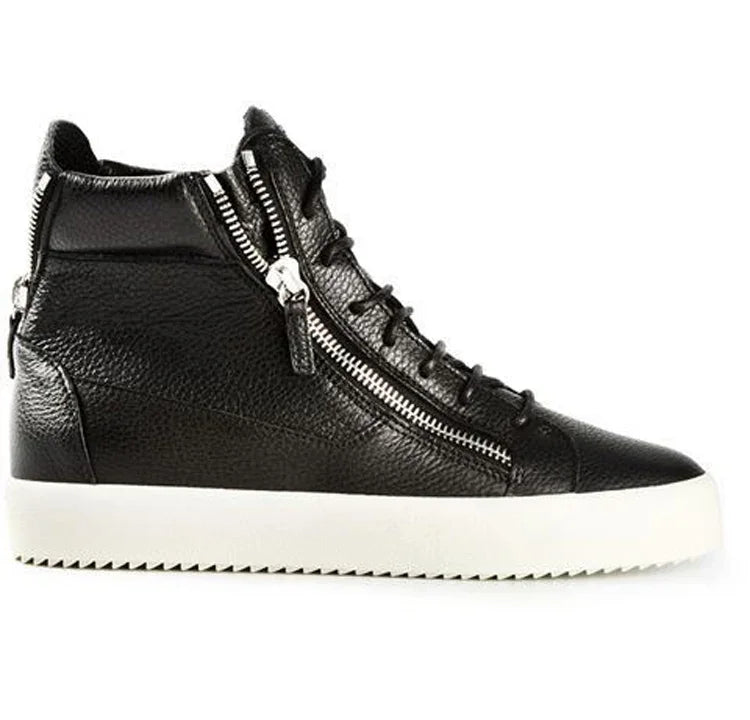 Celebrity Fashion Stars Men Vulcanize Shoes Men Spring Autumn Black PlatformSneakers Lace-up High Top Kanye Shoes Side Zipper