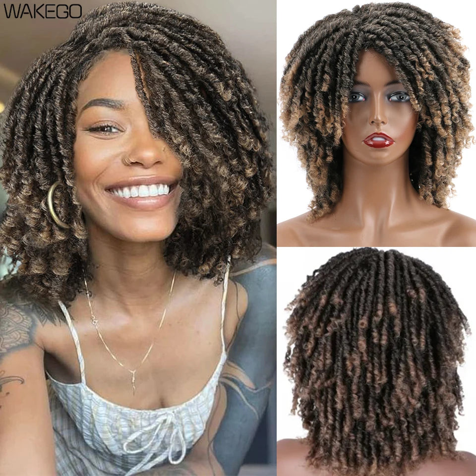 Ombre Short Dreadlock Wigs Blonde Grey Purple 27 30 350 Bug 12 Colors Wig Curly Synthetic Twist Faux Locs Wig Dreads...