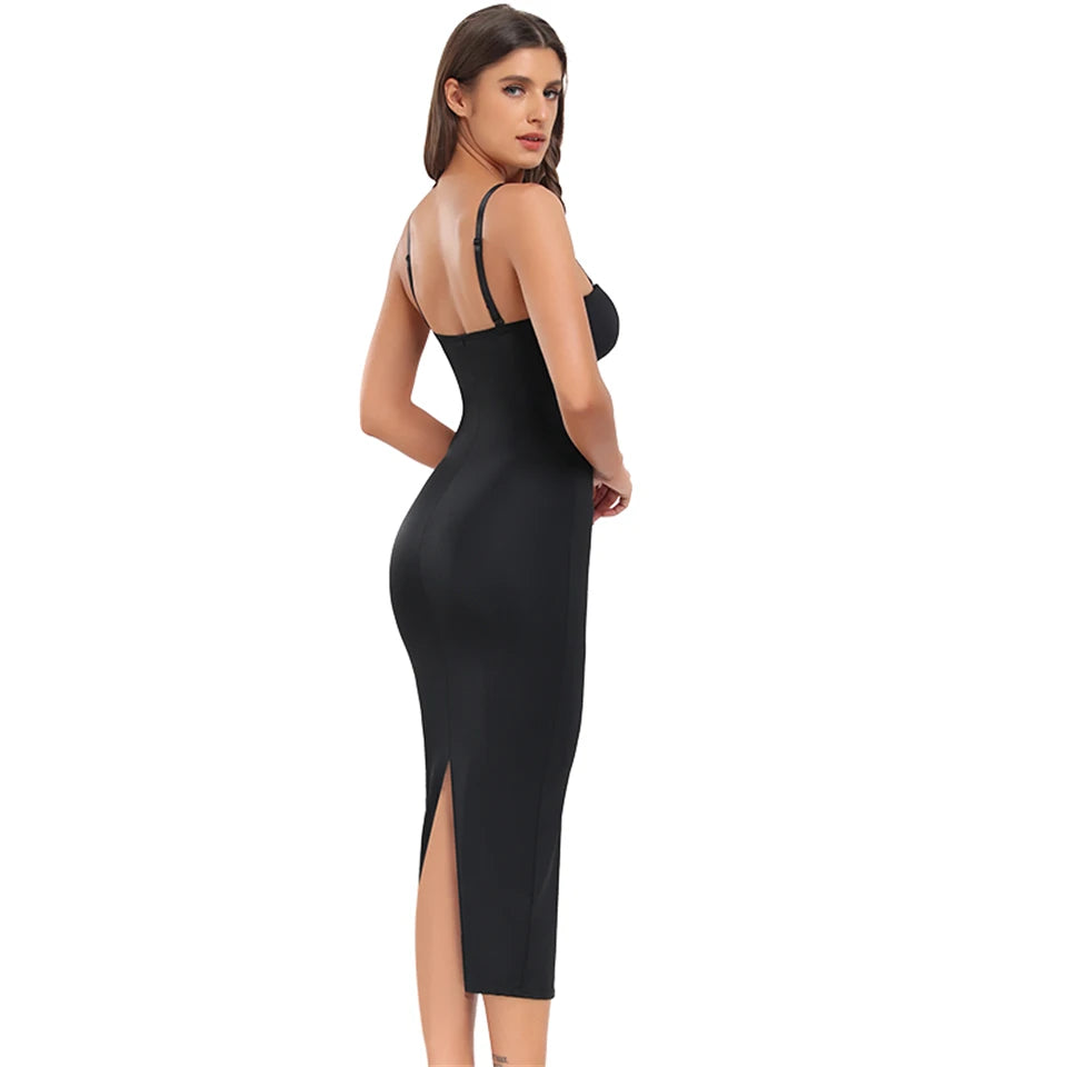 Wechey Slip Dress Tummy Control Shapewear Women Slimming Body Push Up Bras Lifts Breasts Underwear Slit Hemline