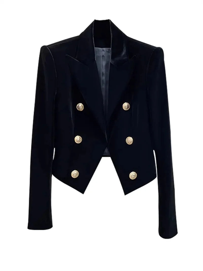 2025 New Velvet Double Breasted Shirt With A Slimming And Versatile Style Suitable For Short Stature Short Suit Jacket Women