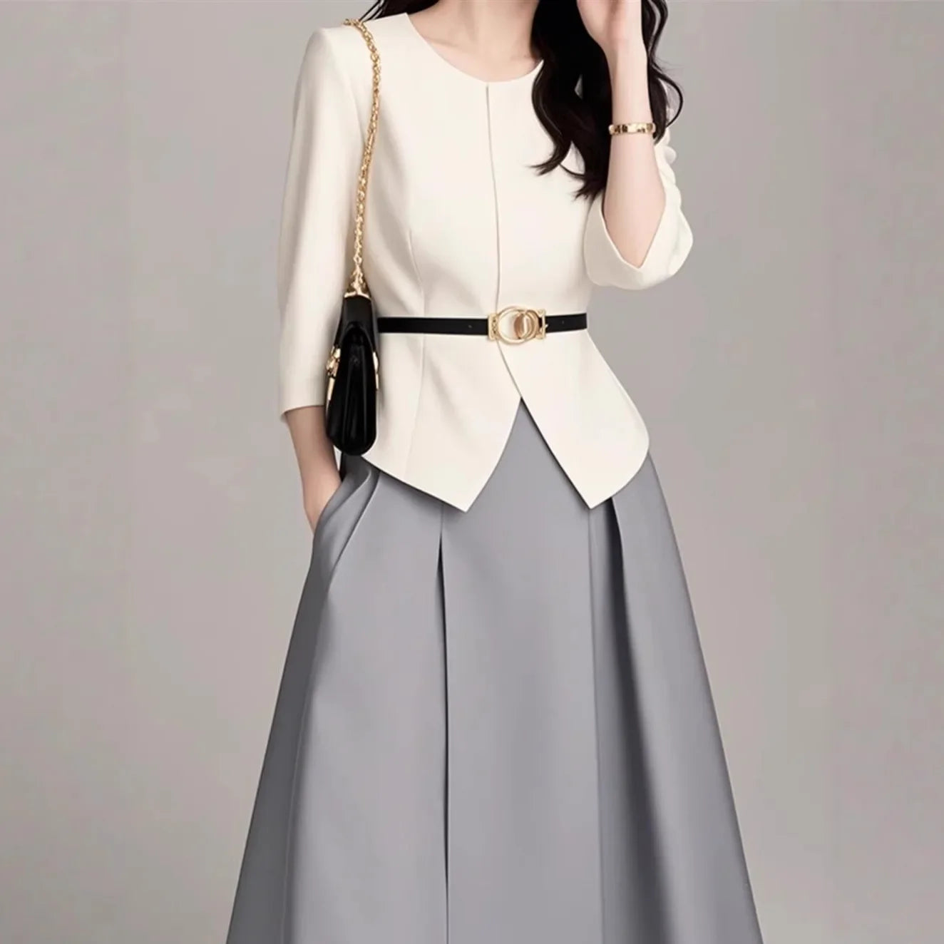 Elegant Commuter Women's Skirt Set Salt System Street Style Powerful Presence High Fashion Long Ankle Polyester Fiber