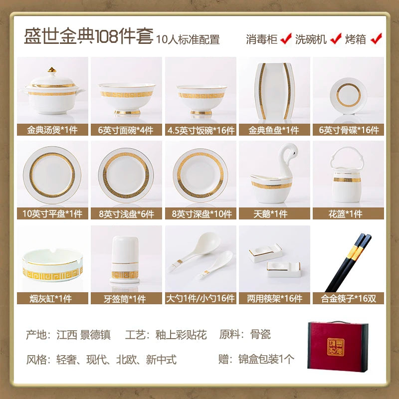 Fine Bone China Dinnerware Sets Home Kitchen Luxury Guests Wedding Tableware Set Gold Plates Jogo De Jantar Dinnerware Sets