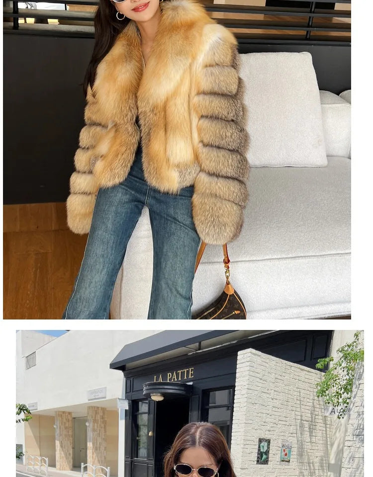 2024 winter new imported platinum island fox fur coat women's short large lapel fur coat