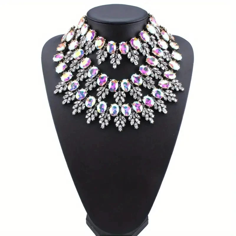 Dvacaman Statement Luxury Bib Rhinestone Choke Necklace for Women,Wedding Party Jewelry Accessories