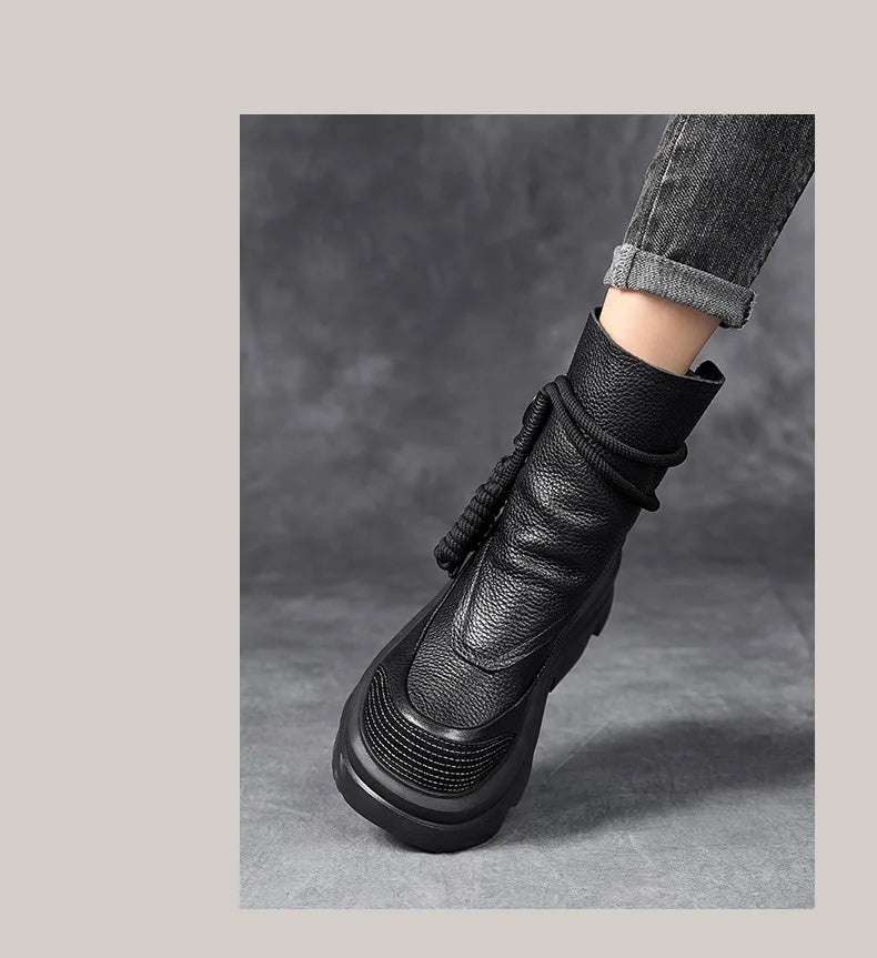 DRKANOL Fashion Thick Bottom Retro boots Women Autumn Winter Thick Plush Warm Platform Wedges Heel Back Zipper Ankle Boots Lady