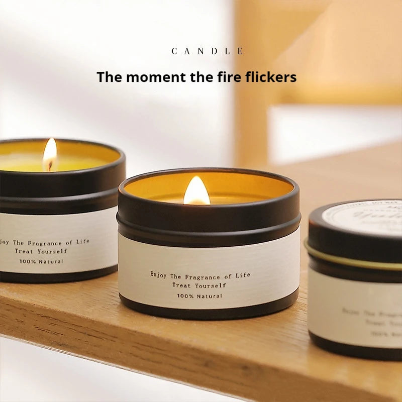 Black Tin Can Scented Aromatic Candles Wooden Wick Candle Jars with Lid Classic Home Decorative Candles Citronella - Kimlud