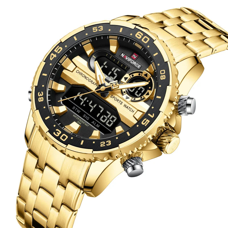 NAVIFORCE Fashion Brand Black Gold Men Watch Fashion Luxury Quartz Wrist Watches Sport Waterproof Stainless Steel Strap NF9234 - Kimlud