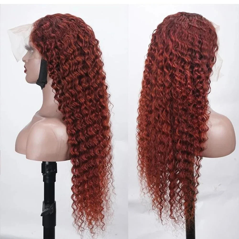 Reddish Brown Deep 13x6 HD Lace Frontal Wig Water Wave Human Hair Wig 250 Density For Black Women Wave Human Hair Wigs |...