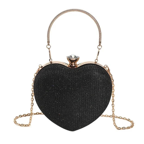 Evening Clutch Bag Women Bag Shiny Handbag Heart Shape Metal Clutches Bag Fashion Chain Shoulder Crossbody Bag Luxury Lady Purse