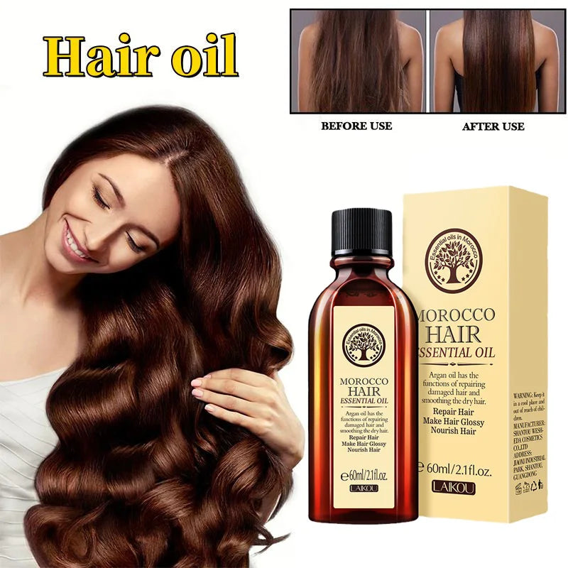 Laikou Argan Hair Oil Essential Oil Natural Anti-hair Loss Prevent Hair Dry Soft Nourishing Frizz Damaged Repair Care 60ml