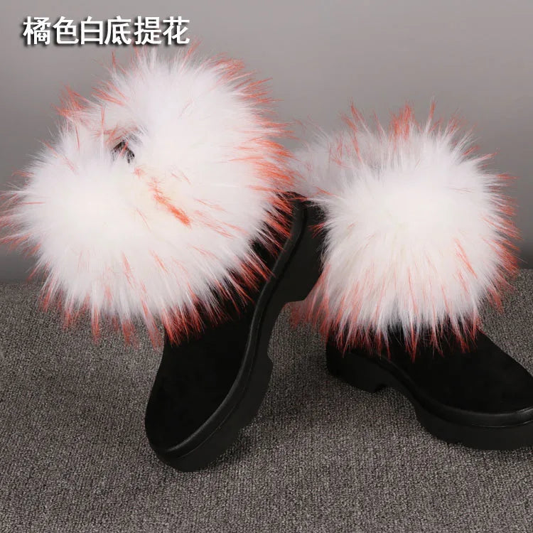 Luxury Faux Fur Fox Artificial Raccoon Shoes Cover Leg Warmers Ankle Boots Feet Cuffs Socks Cover Shoes Sleeve Elastic DIY - Kimlud