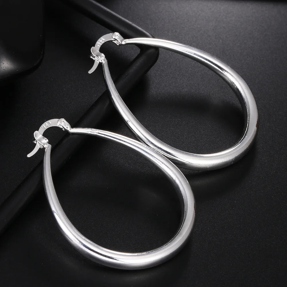 925 Sterling Silver 41MM Smooth Circle Big Hoop Earrings For Women Fashion Party Wedding Accessories Jewelry Christmas...