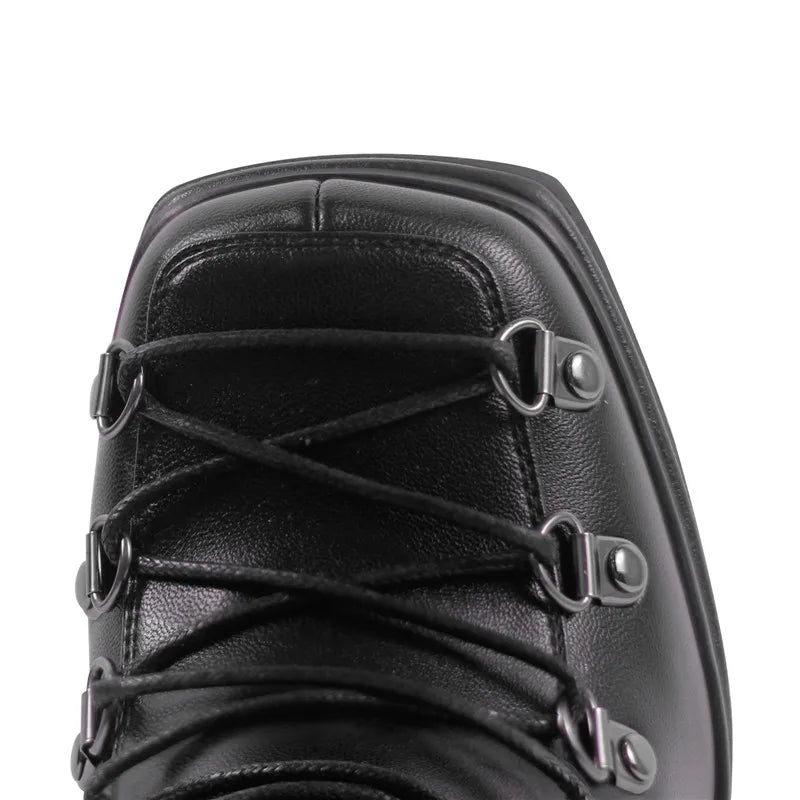 Onlymaker Double Platform Punk Boots Side Zipper Lace-up Fashion Matte Ankle Boots