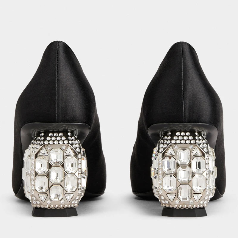 New Rhinestone High Heels Women Slip-On Pumps Women Square Toe Party Crystal Dress Shoes Femmes Chaussures Zapatos De Mujer - Kimlud