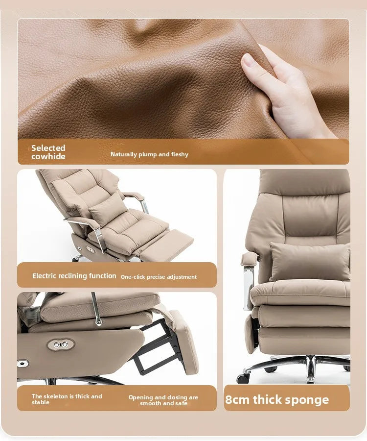 Ergonomic Executive Chair, Electric Reclining Leather Office Chair, Adjustable Height Desk Chair with Footrest & Lumbar Support
