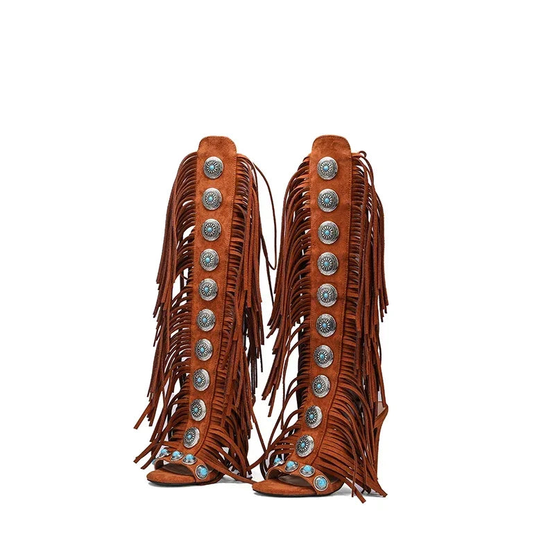 Sandalias Mujer 2025 Summer Women Sandals Peep Toe Sexy Lace Up Knee High Shoes Zapatos De Mujer High Heels | Kimlud...