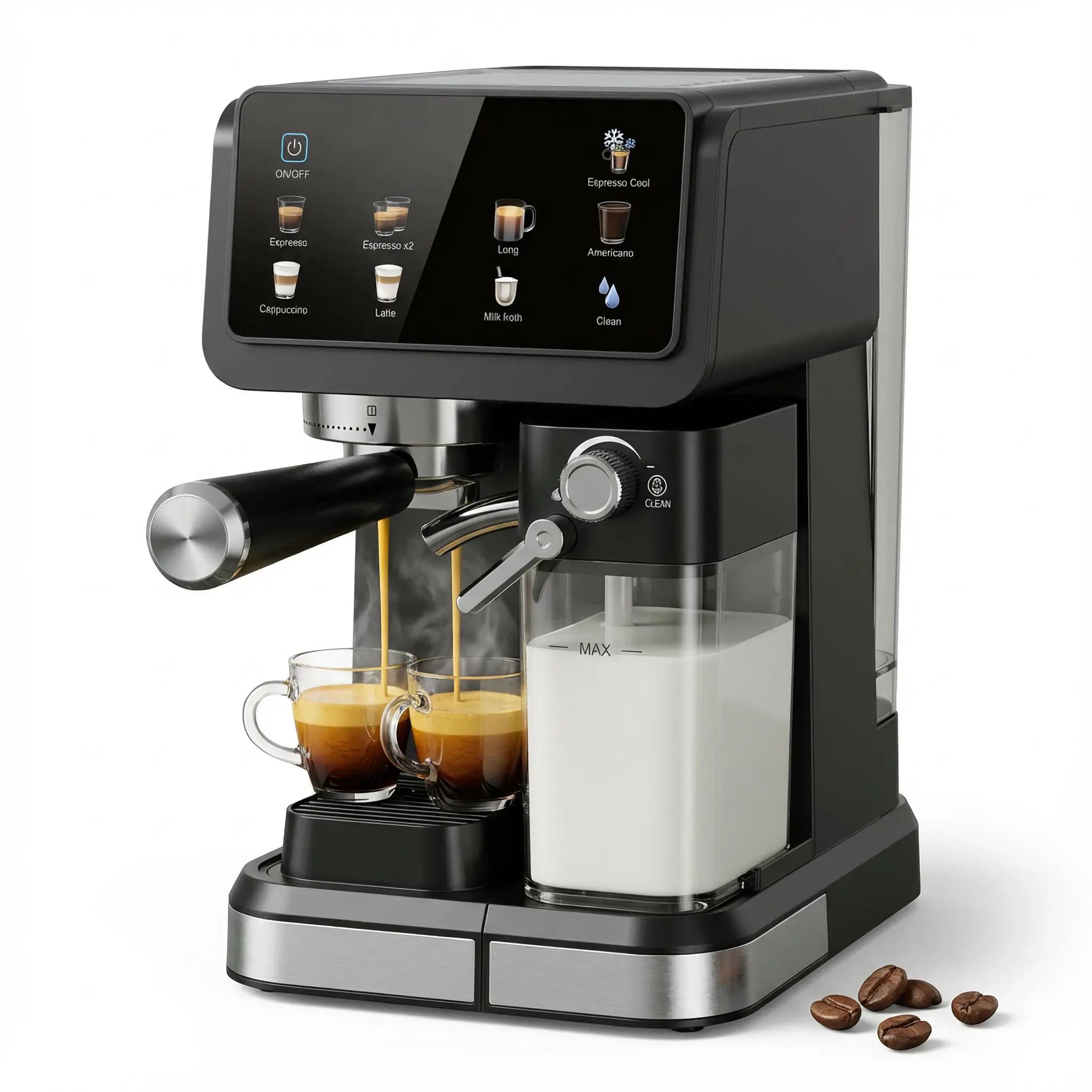 Automatic Espresso Coffee Machine 20Bar Milk Frother Touch Screen Pre-Infusion Latte Cappuccino Maker 6 Modes | Kimlud...
