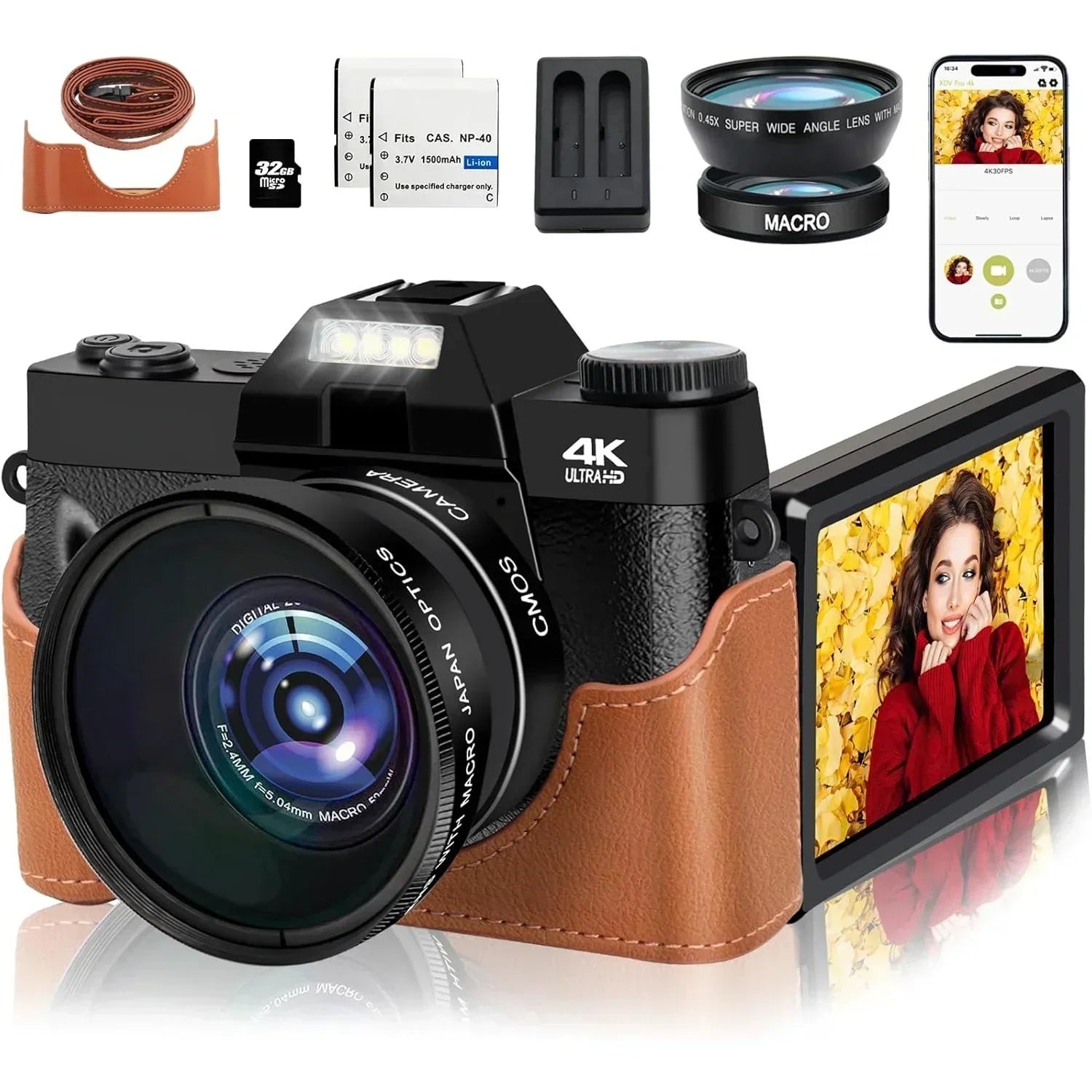 4K Digital Camera for Photography 16X Digital Zoom Vlog Camera for YouTube 75MP WiFi Autofocus Livestream Video Camera Camcorder - Kimlud