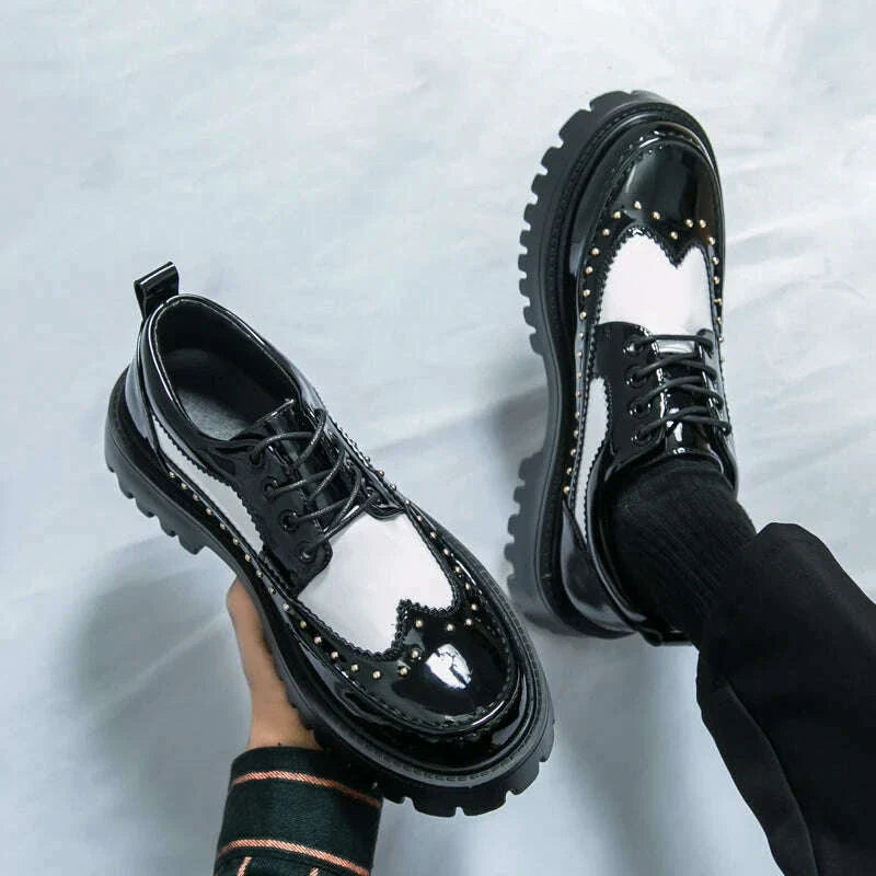 Men Casual Office Business Formal Oxford Thick Bottom Dress Shoes Men Gentleman Outdoor Patent Leather Wedding Shoes Fashion
