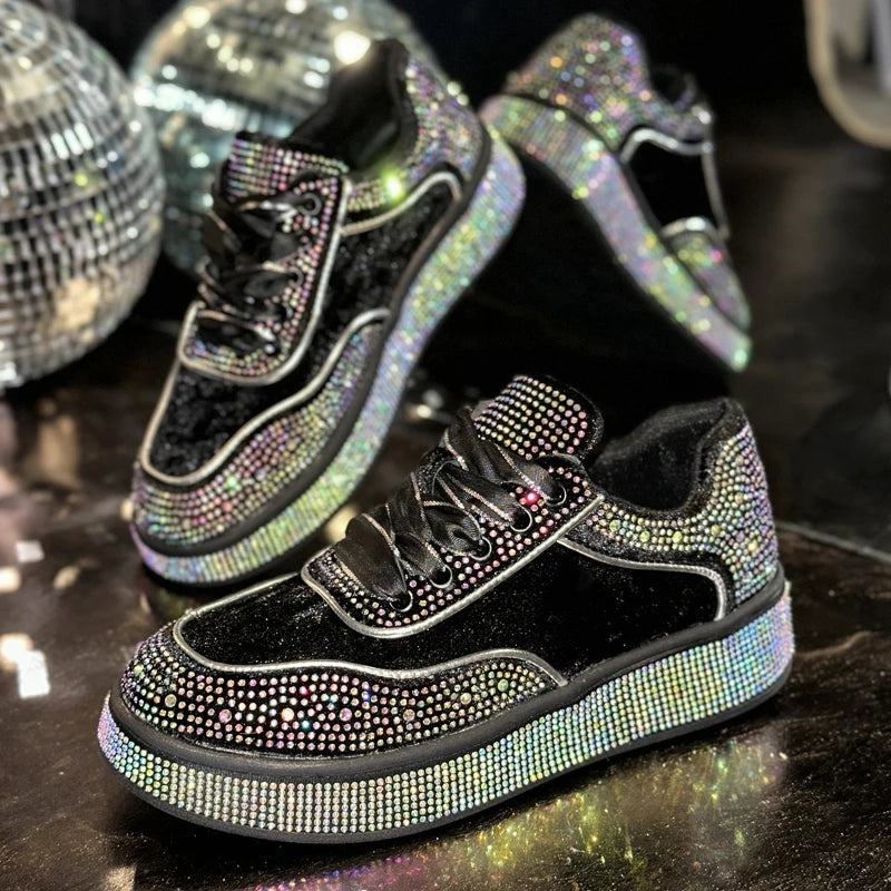 Luxury Suede Flat Sneakers Outdoor Platform Female Casual Shoes Women Fashion Designer Rhinestone Ladies Shoes Zapatos De Mujer