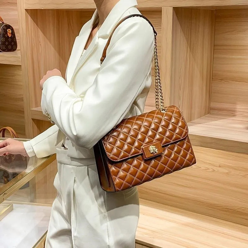 High end diamond grid chain small square bag for women 2025 new spring and summer single shoulder diagonal cross armpit...