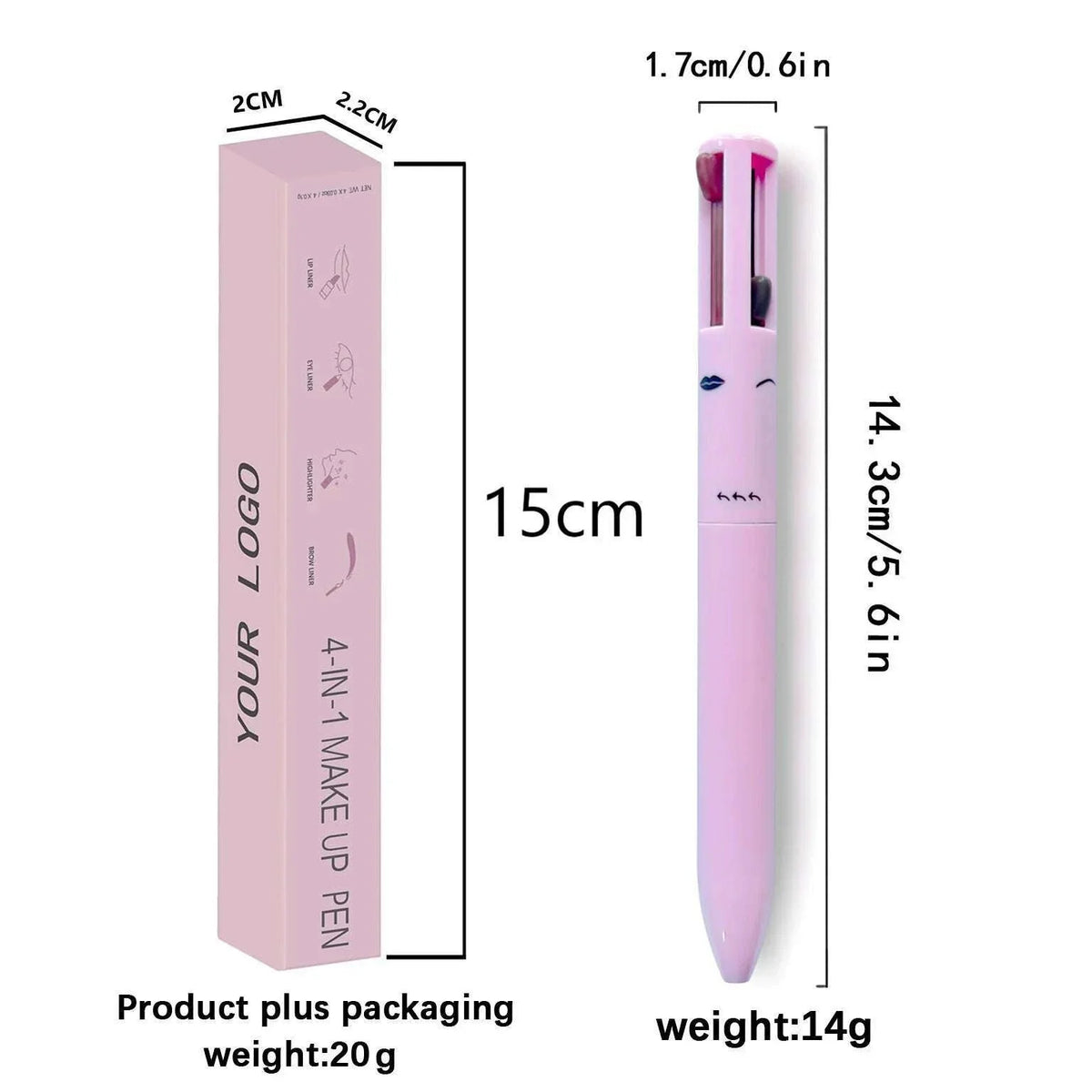 4-in-1 multi-functional lip liner, eyeliner and eyebrow pencil 4-color set