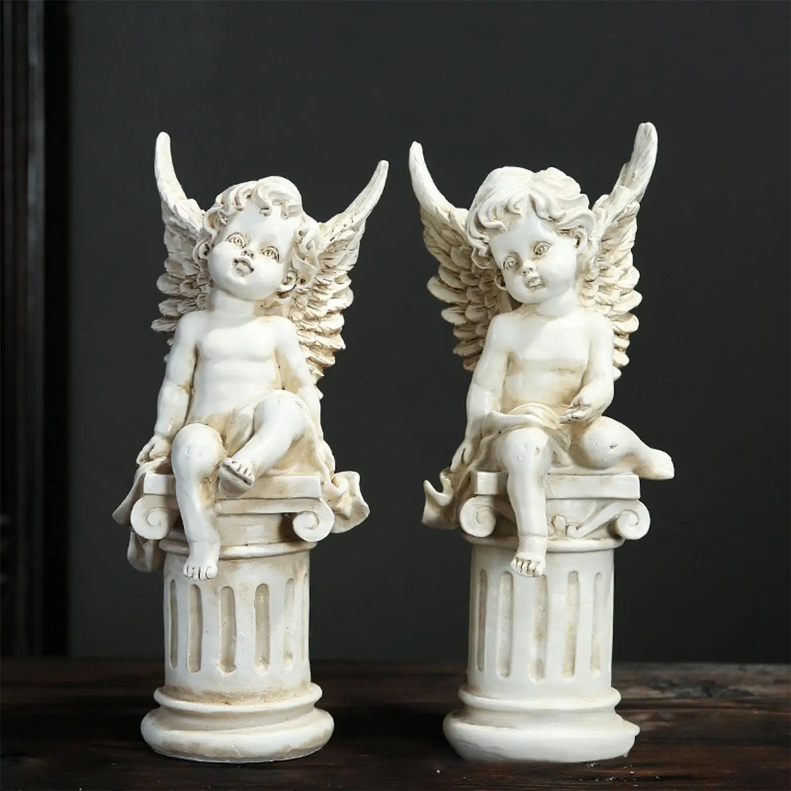 2 Cherub Statues Roman Pillar Decorative Photo Props Garden Figurines Sculptures for Outdoor Landscaping Fountain Porch Patio