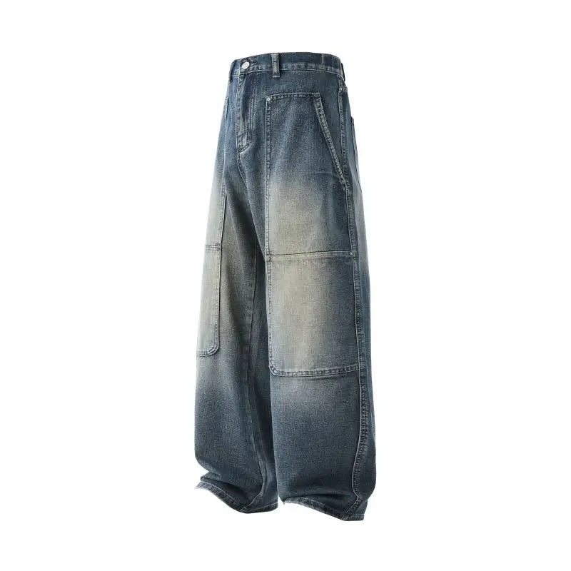 Men's Jeans Spring And Autumn Fashion Straight Tube Loose Washed Casual American Retro Original Color Wide Rivet Logging Pants