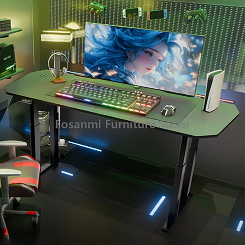 Gaming Desk with Light Large Tabletop Stable High Quality Home Room Computer Desk Gamer Electric Height Adjustment Motion Table