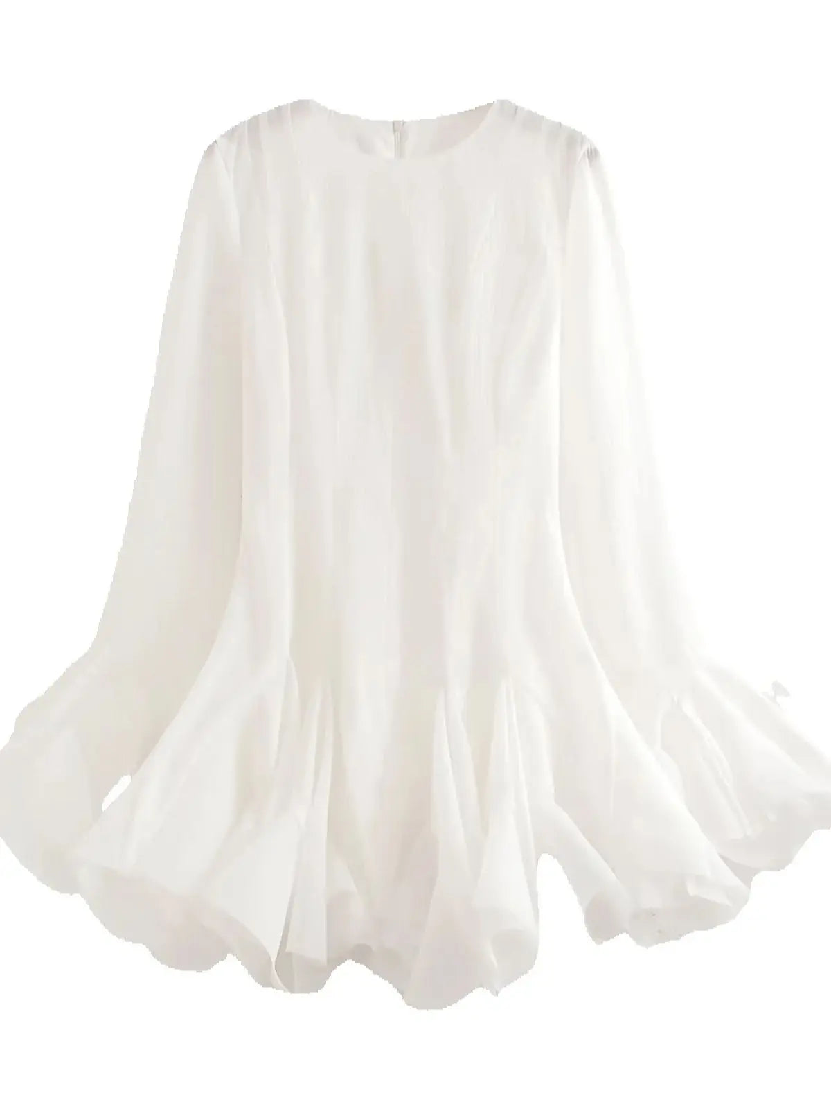 2026 Summer Women's Elegant Multi-Layered Ruffled Hem Mini Dresses Lady Sweet French Style Long Flare Sleeve Slim Fit Puffy Robe - Kimlud